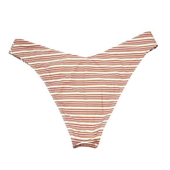 Abercrombie Cheeky Bikini Bottom Size XL High Leg Striped Print V Cut Red White - Picture 2 of 4
